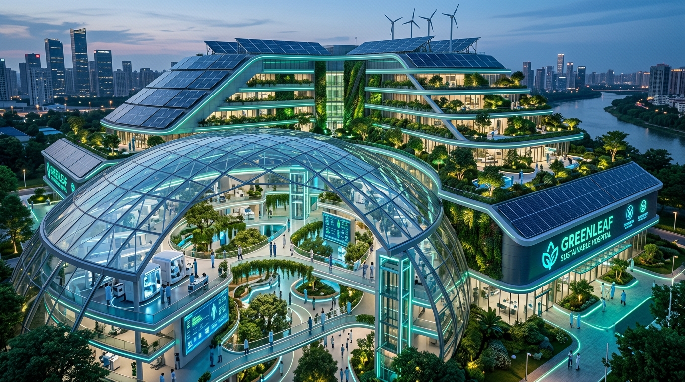 Sustainable modern healthcare facility architecture visual